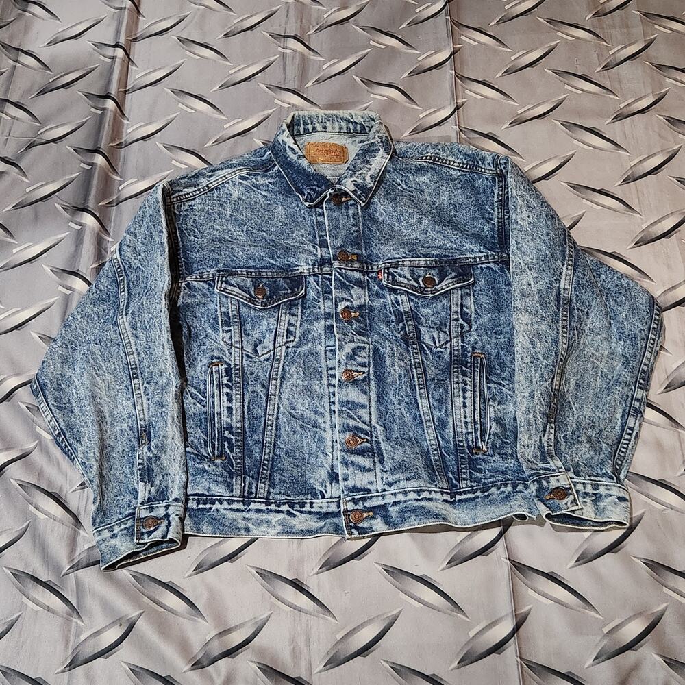 Vintage 80's Levi's Denim Trucker Jacket Acid Wash Men's Large 70507 0219 Blue